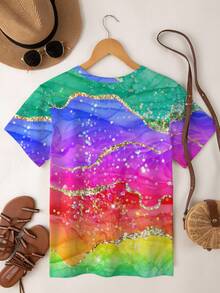Zolique Multiple-Color Metallic Round Neck Women Casual Short Sleeve T-Shirt, Loose Fit Tops For Spring/Summer, Women Top - Multicolor - View 2
