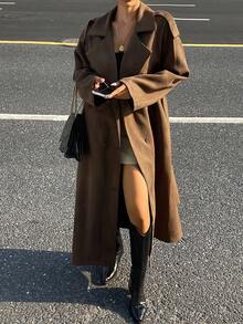 Livesso 女士仿麂皮绒翻领休闲长款常规夹克，秋季女士皮夹克外套