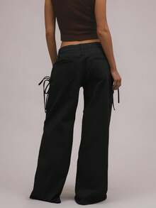 MUSERA Low Rise Ruched Adjustable Jeans 90's Cute Summer Casual Y2k Sweet Ibiza Rave Concert Festival Winter Spring - Black - View 4