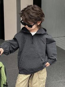 DAZY Young Boy Plaid Zip-Up Hooded Jacket Fall/Winter - Navy Blue - View 5