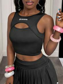 Slaydiva 镂空插肩袖短款运动 T 恤