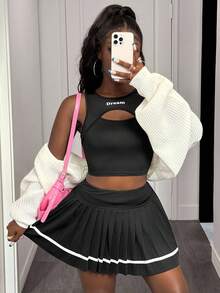 Slaydiva 镂空插肩袖短款运动 T 恤