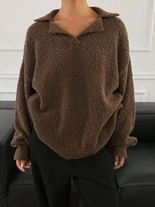 DAZY Suéter holgado y casual de mujer, color marrón, para otoño/invierno - Negro - Ver 4