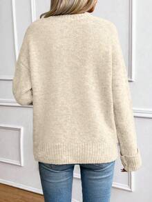 EMERY ROSE Women's Casual Loose Fit Drop Shoulder Long Sleeve Crew Neck Sweater - Apricot - View 2