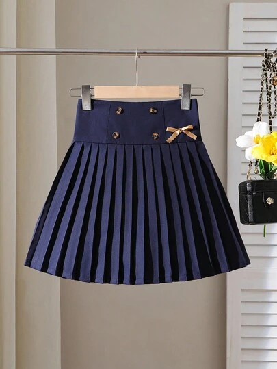 Sparklyn 女孩优雅法式时尚甜美可爱蝴蝶结休闲运动通勤百搭褶皱 A 字迷你裙，适合返校、度假、旅行、四季