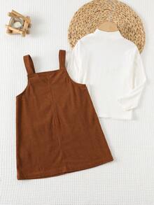 Maija Kids Maija Kids 2 Stücke/Set Mädchen Pullover mit einfarbigem Strick, weicher Rundhalsausschnitt, Langarm und Trägerkleid - Braun - Übersicht 2