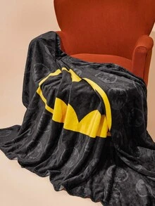 BATMAN X SHEIN 1 件黑色印花加厚法兰绒毯子，柔软温暖，防脱落，多种尺寸，适合沙发、床、午睡 - 黑色 - 查看 5