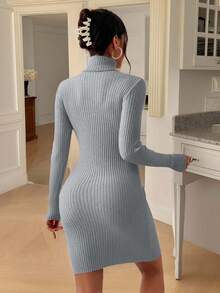 EURMUSE Turtleneck Split Hem Sweater Bodycon Grain Dress,Winter Dresses For Women,Dresses For Women,Jumpers For Women,Winter Dresses - Light Grey - View 2