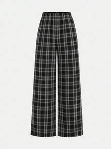 SHEIN Teen Girls' Plaid Thermal Lined Casual Sweatpants Plaid Pants Checkered Pants Teen Baggy Pants Black And White Plaid Pants Loose Pants Fall Winter - Black and White - View 6