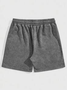 ROMWE MEN Spring/Summer Casual Men'S Solid Color Elastic Waist Drawstring Distressed Casual Shorts - Grey - View 2