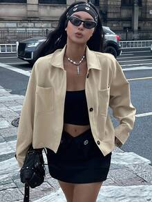 DAZY Women's Short Khaki Jacket, Regular Fit Outerwear Women Coats