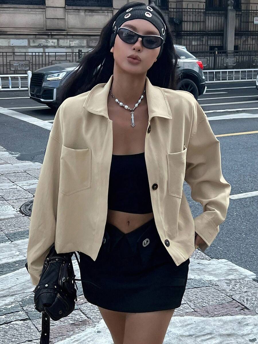 DAZY Women's Short Khaki Jacket, Regular Fit Outerwear Women Coats