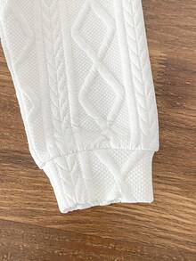2pcs Baby Boy Two Piece Cable Knit Set,White,Autumn,Modest,Family Matching,Back-To-School Collegiate Patchwork Polo Long Sleeve Top And Pants,6M-3T - White - View 5