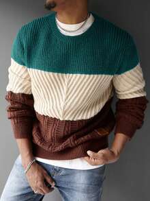 Maglione casual da uomo a righe colorate, autunno/inverno