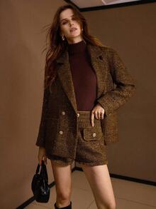 MOTF PREMIUM 秋冬季羊毛双排扣大衣 - 棕色 - 查看 7