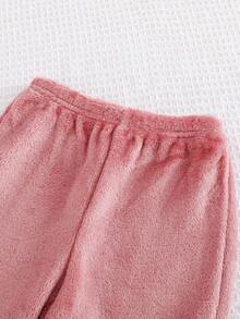 Cozy Pixies 2 件女婴秋冬撞色边翻领长袖开衫上衣和松紧腰直筒裤休闲家居服套装 - 藕粉色 - 查看 5