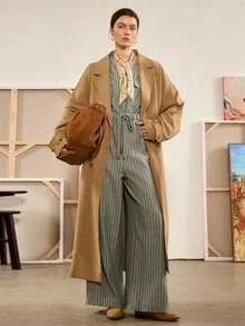 Florisole 女式条纹腰带口袋翻领短袖休闲连体裤