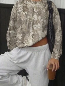 SHEIN Digital Print Loose Fit Round Neck Drop Shoulder Long Sleeve T-Shirt For Women - Multicolor - View 1