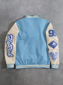 PAVTROS Manfinity Streetrush Men's Patchwork Baseball Jacket, Long Sleeve Bomber Coat, Sky Blue Varsity Jacket, Men's Letterman Jacket, Men's Varsity Jacket, Baby Blue Baseball Jackets Men Women Custom Jacket , Fall Winter