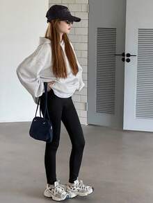 DAZY 2 件套青少年女孩宽松落肩连帽衫和紧身裤套装，秋季学生休闲装