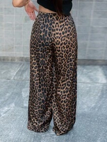 Andrea Bello Casual Street Leopard Print Loose Straight Wide Leg Pants, Tall Women - Multicolor - View 2