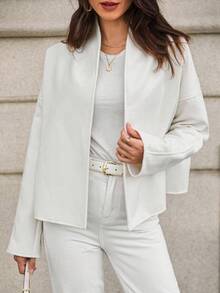 SHEIN Unity Chaqueta regular de manga larga y holgada de unicolor para mujer - Blanco - Ver 4