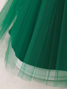 Glamorique Kids Vestido de satén verde con encaje para niñas con lazo grande en la espalda a cuadros, cinturón de cintura de color block, vestido de tirantes, vestido de cumpleaños para bebé niña, disfraz de fiesta de actuación, vestido para bebé niña - Verde - Ver 5