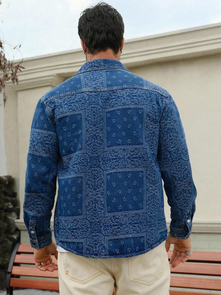 Men's Floral Patterned Denim Jacket, Autumn