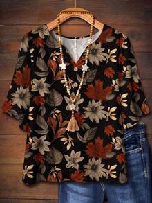 Mellowie Damen Große Größen Blumen Muster Knopfleiste Kurzarm Lässig Bluse, Damen Sommer Bluse, Damen Bluse, Country Resort Stil, Damen Boho Bluse, Damen Country Lässig Resort Tragen, Lehrerin Blusen Große Größen Blumen Oberteile Herbst Blusen Für Damen Große Größen Lässig Blusen Große Größen Herbst Oberteile Damen Große Größen Blusen Schicke Blusen Für Damen - Verschiedenfarbig - Übersicht 2