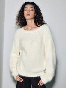 Lumivelle Pulover la modă cu spate răsucit, culoare uni, toamnă/iarnă - Bej - Vizualizare 2