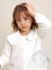 Maija Kids Maija Kids 年轻女孩休闲可爱白色刺绣泡泡袖宽松上衣，适合春秋季 - 白色 - 查看 3