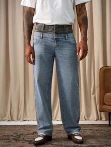 Manfinity Homme Jeans droits de mode de rue pour hommes en patchwork camouflage - Jean clair - Voir 3