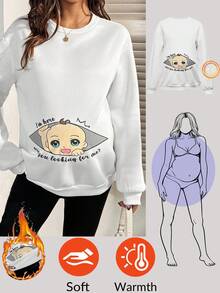 SHEIN 秋装，秋季服装，孕妇装 秋季服装 孕妇装 印花孕妇装 加大码圆领卫衣 孕妇卫衣 孕妇卫衣 孕妇卫衣 趣味孕妇卫衣 宝宝公告卫衣 - 白色 - 查看 3