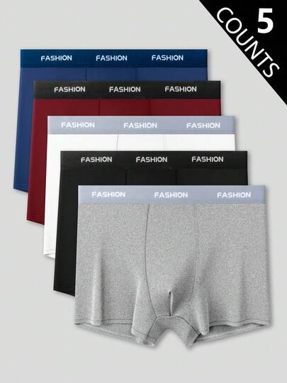 5pcs/Pack Men's Fashion Elastic Waistband Casual, Lightweight Sports, Comfortable Loungewear Boxer Briefs, Plus Size