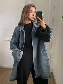 DAZY Women's Loose Casual Denim Jacket And Coat, Autumn/Winter - Blue - View 3