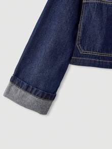 Maija 女深蓝色牛仔套装长袖牛仔外套和卷边下摆裙25秋冬新款韩版休闲装办公室女装ins风秋季外套两件套牛仔套装女 - 深色水洗藍 - 查看 5