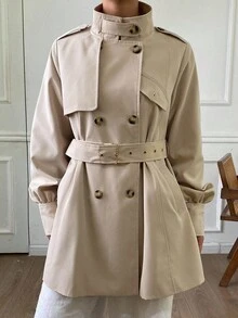 DAZY Women's Casual Belted Trench Coat, Autumn Jacket - Khaki - View 3