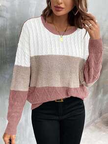 EURMUSE Casual Color Block Raglan Loose Knit Sweater For Women - Multicolor - View 6