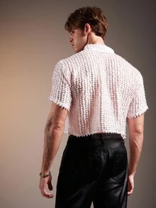 FeverCity 男士休闲镂空纽扣短衬衫 - 粉色 - 查看 2