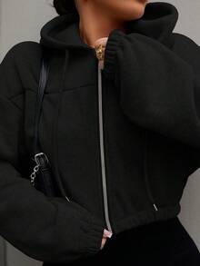 SAYEHFBABY Chaqueta con capucha y cremallera informal para mujer, otoño - Negro - Ver 8