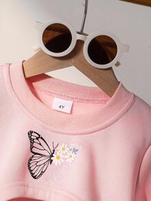 2 件套女童蝴蝶印花长袖上衣 + 蝴蝶全身印花吊带背心裙，时尚休闲装，适合作为礼物 - 彩色 - 查看 5