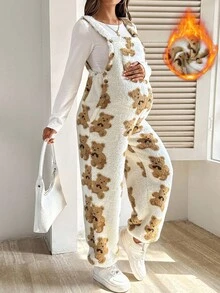 SHEIN 孕妇熊图案毛绒连体衣 - 彩色 - 查看 5
