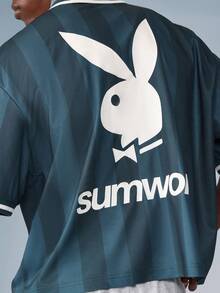 PLAYBOY X SUMWON Áo thun polo sọc đặc trưng, áo thun thể thao mùa hè, áo thun cổ bẻ, bộ sưu tập thời trang đường phố, huy hiệu thêu giải trí cho đội - màu xanh lá - Xem 4