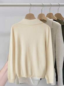 SHEIN Clasi Plus Size Women's Solid Color Long Sleeve Single-Breasted Casual Knit Cardigan, Autumn Fall Winter Cloth For Women - Apricot - View 2