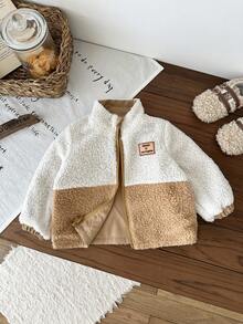 SHEIN Infant/Toddler Unisex Reversible Fleece Jacket, Warm Casual Outerwear For Baby Girls And Boys, 0-3 Years Old, Autumn/Winter Fall