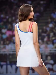 SHEIN Sports 女式不对称领口无袖休闲健身运动连衣裙 - 白色 - 查看 2