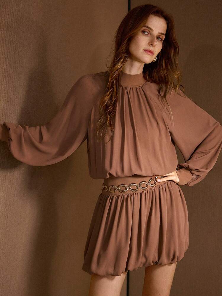 GATHERED PUFFBALL HEM DRESS