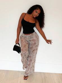 Alexandranx 印花网眼花卉阔腿系带裤 春夏、伊比沙岛、假日、可爱、浪漫、节日、度假沙滩装、海滩波西米亚风 - 彩色 - 查看 6