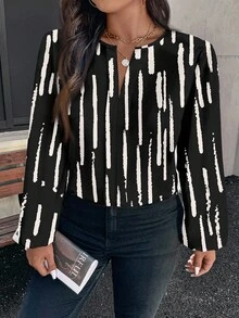 SHEIN Clasi Camisa elegante y minimalista con estampado texturizado, adecuada para maestras de talla grande - Multicolor - Ver 5