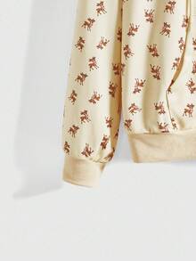 ROMWE Avant Cute Deer All-Over Print Mori Kei Style Women Hoodie - Apricot - View 4